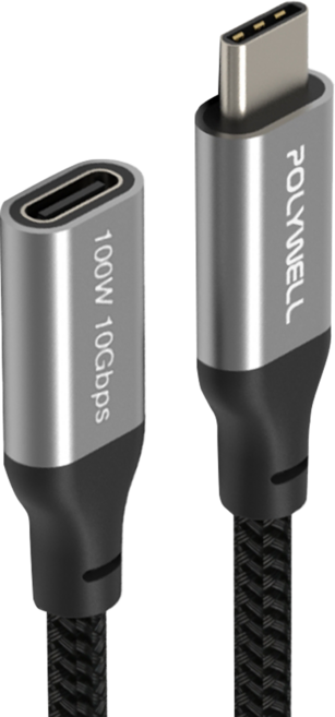 POLYWELL 寶利威爾 100W USB3.2 Type-C 公對母延長線, PW15-W45-A350, 1條, 25cm