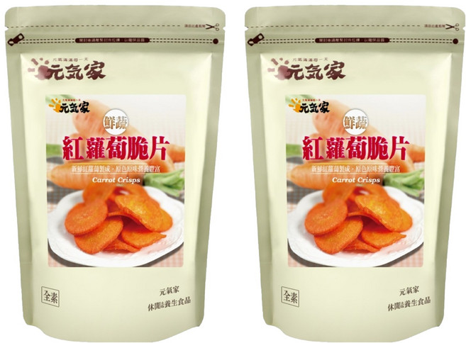 元氣家 紅蘿蔔脆片 新鮮紅蘿蔔製成 保留原始風味及營養, 100g, 2包