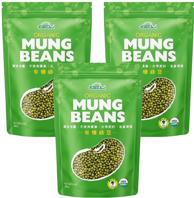 統一生機 有機綠豆, 380g, 3包