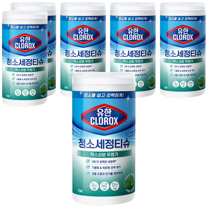 크로락스 청소세정티슈 프레시 센트 75매, 6개