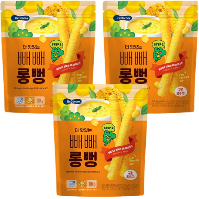 BEBECOOK 孩童更美味棒狀米餅, 烤玉米, 40g, 3個