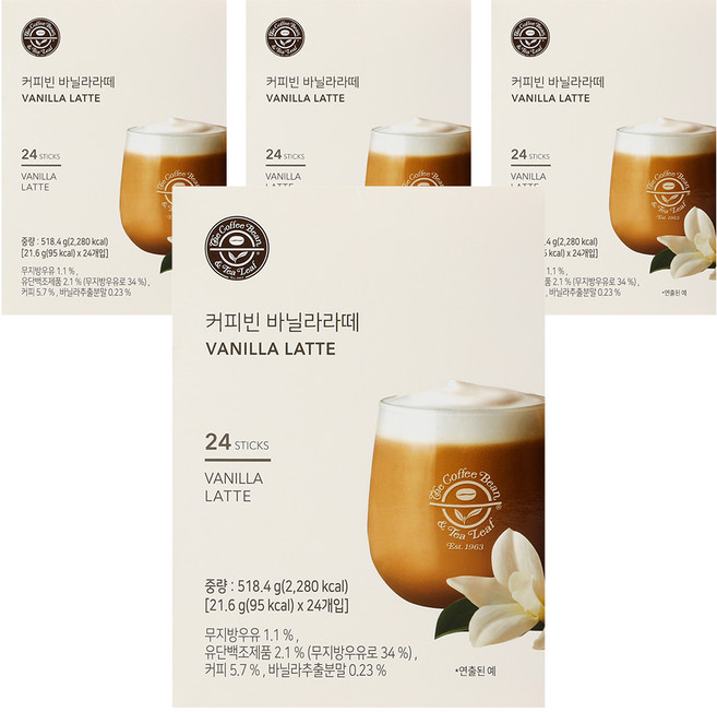 커피빈 바닐라라떼, 21.6g, 24개입, 4개