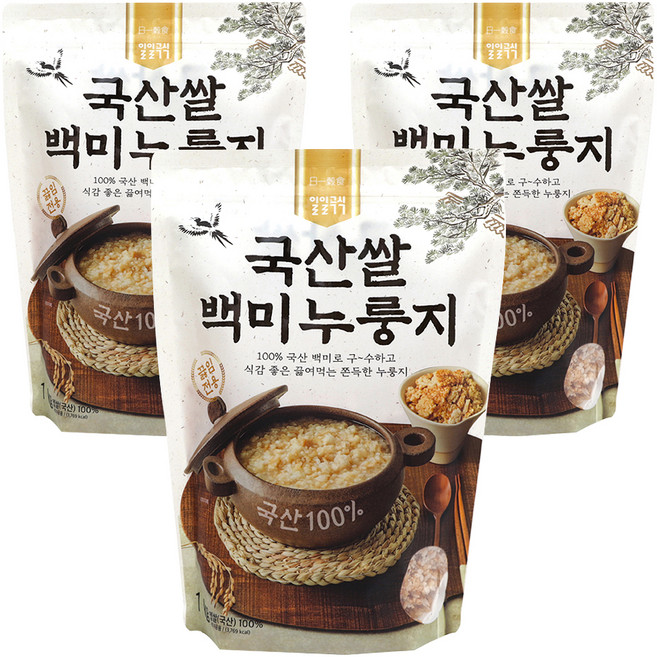 일일곡식 국산쌀 백미 누룽지, 3개, 1kg
