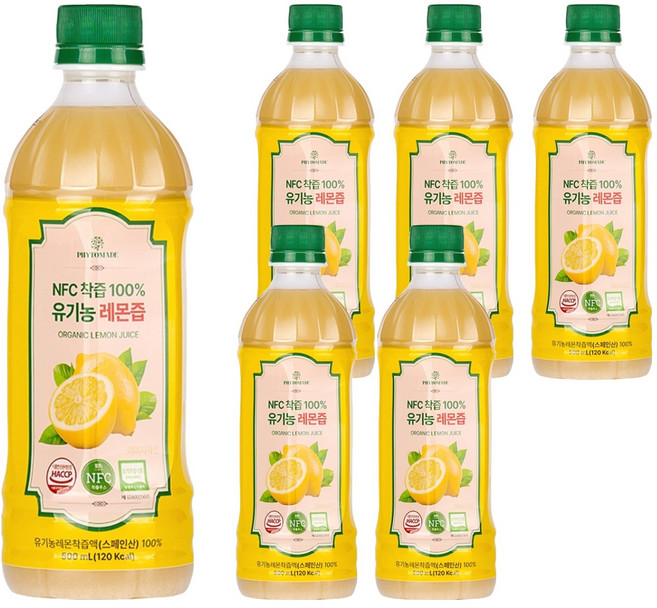 파이토메이드 NFC착즙 100% 유기농 레몬즙, 6개, 500ml