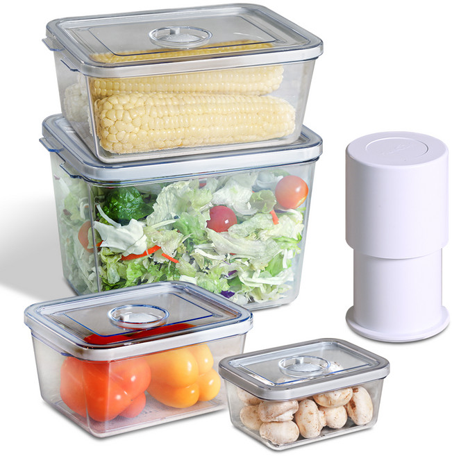 휴락 진공밀폐 사각 용기 2호 + 3호 + 4호 + 5호 + 펌프 세트 뉴트럴그레이, 1세트, 용기 4종 + 펌프