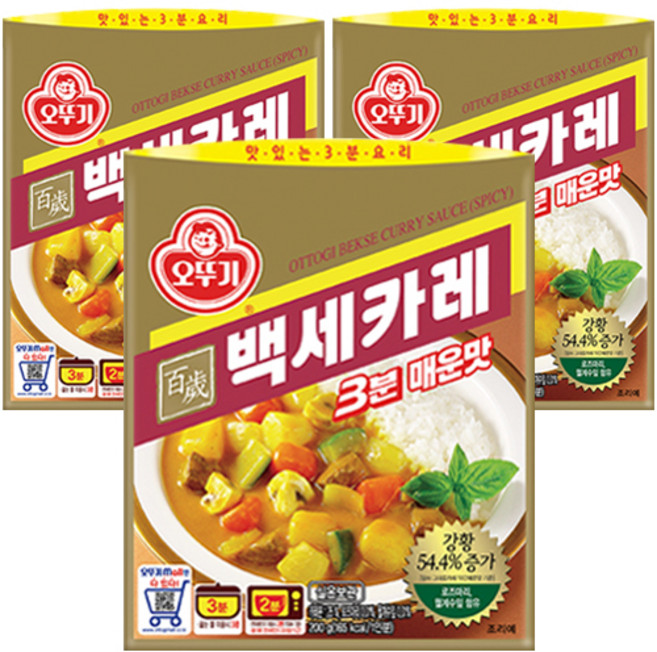오뚜기3분 백세카레 매운맛, 200g, 3개