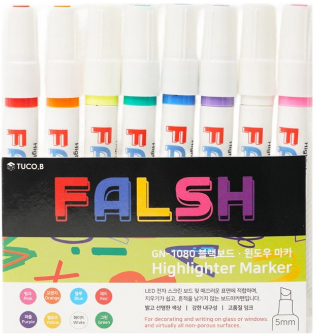 투코비 플래시 형광 보드마카펜 8색, 혼합색상, 1세트