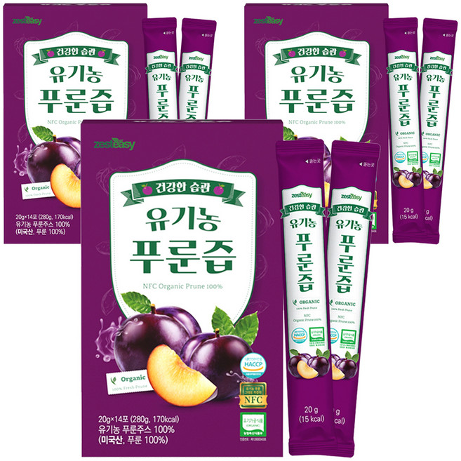 제스티지 유기농 NFC 푸룬즙, 280g, 3개