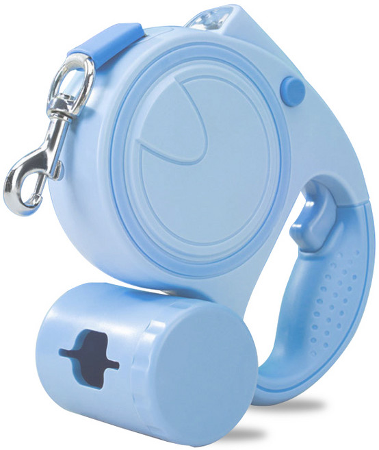 디모어 강아지 LED 조명 배변봉투 수납 자동 리드줄, 블루, 1개