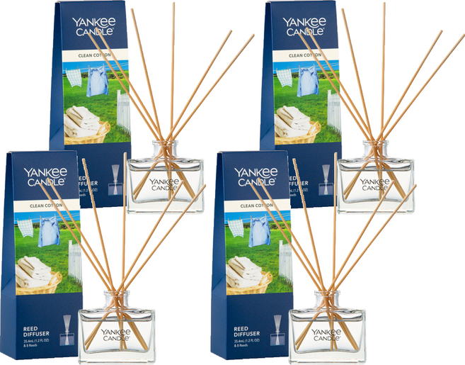 양키캔들 리드 디퓨저 + 리드스틱 8p, 클린코튼, 35.4ml, 4개