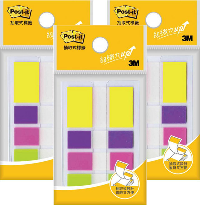 3M Post-it 利貼 683-4Y 彩色指示標籤 四色 黃 3M-7000017209, 3包, 40張