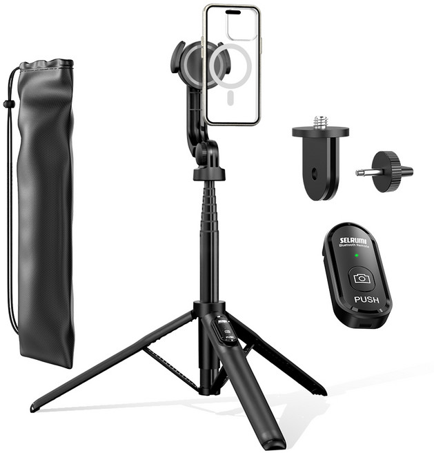 셀루미 N52 강력 마그네틱 맥세이프 스마트폰 셀카봉 삼각대 블랙 155cm, SEL-MGS1550M(블랙), 1개
