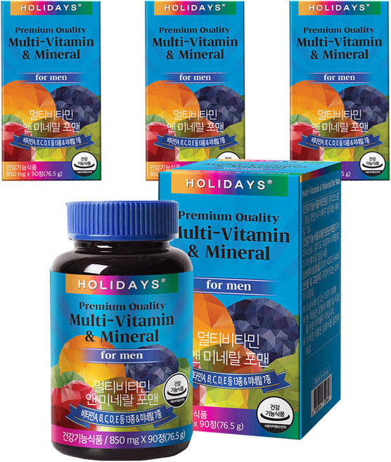 HOLIDAYS 男性綜合維他命礦物質補充錠 76.5g, 90顆, 4罐