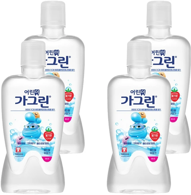 가그린 어린이용 구강세정제 딸기향 랜덤발송, 380ml, 4개 - 쿠팡