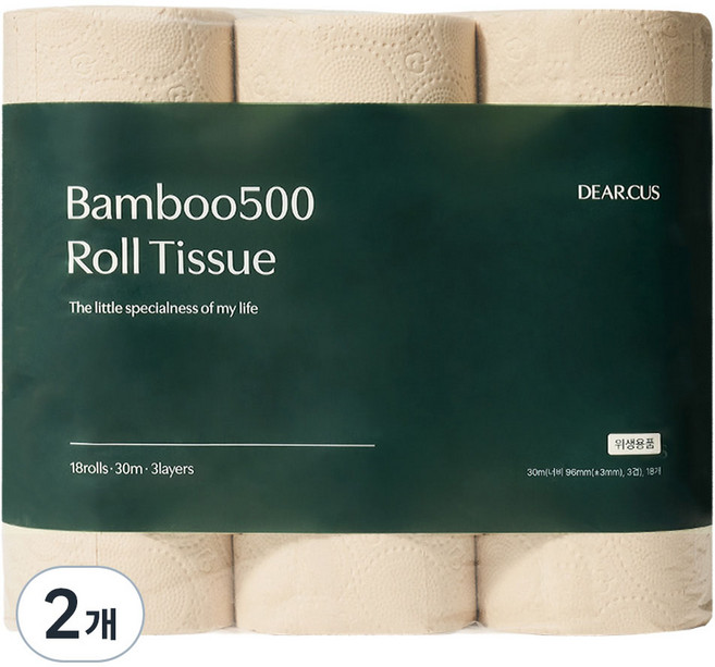 디어커스 3겹 뱀부500 화장지, 30m, 18개입, 2개