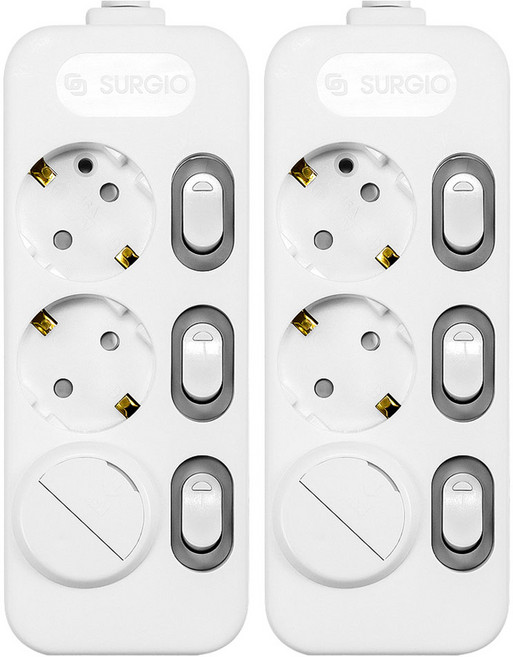 SURGIO 3插座單獨開關延長線+安全蓋組 DH-2039-RT, 1.3m, 混合顏色, 2個