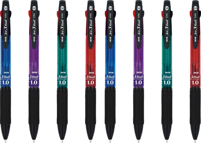 자바펜 제트3볼 멀티펜 4종 세트 1.0mm, 블루 + 퍼플 + 레드 + 민트, 2세트