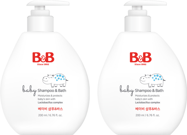 비앤비 베이비 샴푸 앤 바스, 2개, 200ml