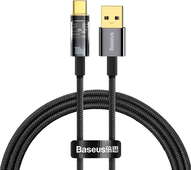 Baseus 倍思 探索者系列 智能斷電Type-C快充數據線 100W, 黑色, 1條, 1m