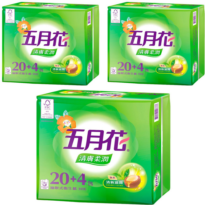 五月花 清膚柔潤 抽取衛生紙, 3袋, 24包