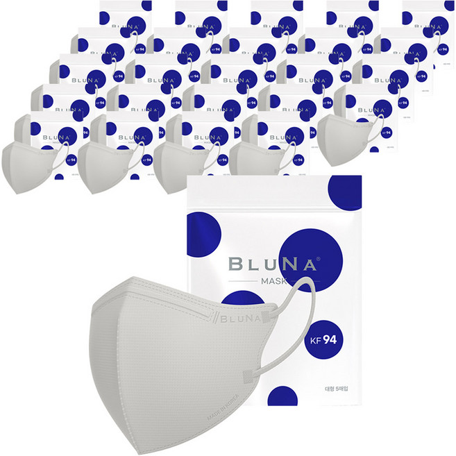 블루나 숨편한 새부리형 황사방역 마스크 대형 KF94, 5매입, 25개, 라이트그레이