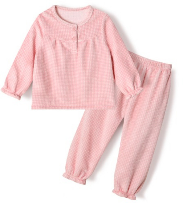 유니프랜드 아동용 체크하트 극세사 수면잠옷 상하의 세트