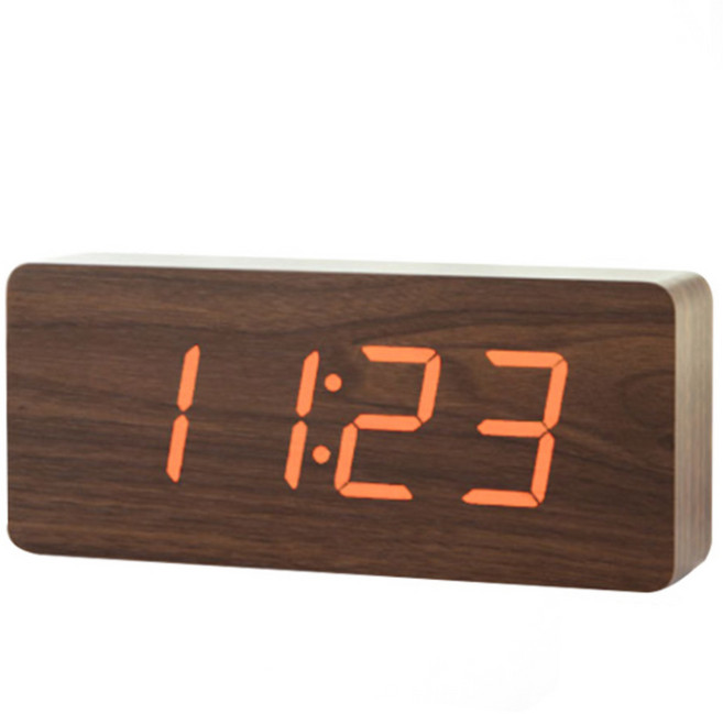 잇츠온 무소음 LED 우드 탁상시계 대, 월넛