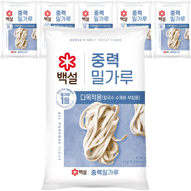백설 중력 밀가루, 3kg, 6개