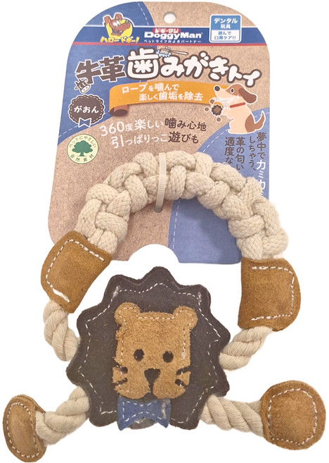 DoggyMan 多格漫 牛革棉繩玩具 85822, 獅子 棕色 + 米色, 1個