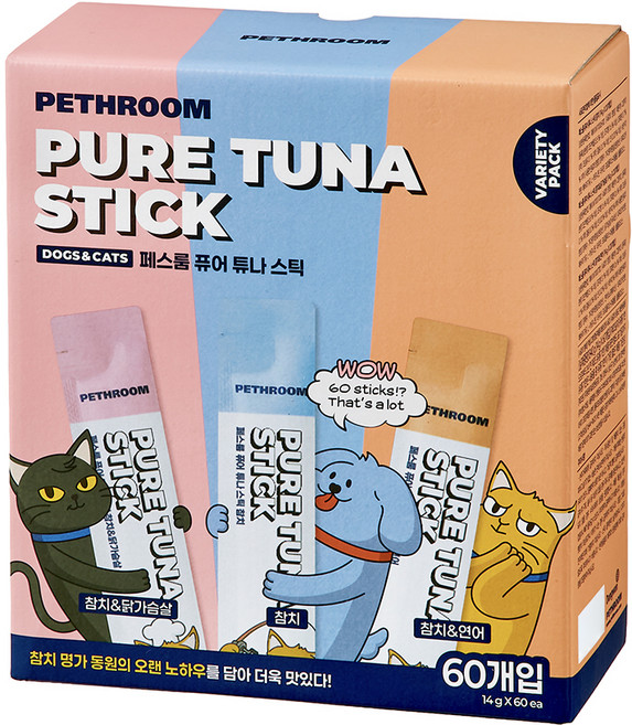 페스룸 퓨어 튜나 스틱 버라이어티팩 60p, 혼합맛(참치/닭가슴살/참치/참치/연어), 840g, 1개