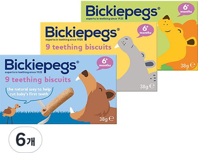 빅키페그 유아 티딩 비스켓 치발과자 랜덤발송, 밀가루, 38g, 6개