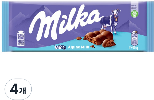 밀카 초콜릿 버블리, 90g, 4개