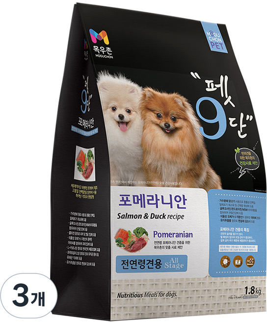 목우촌펫 강아지 펫9단 기능성 사료, 포메라니안, 1.8kg, 3개