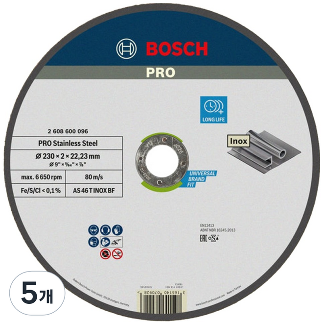 BOSCH 博世 PRO 9 096 不鏽鋼切割片 2T 230mm 2608600096, 5個