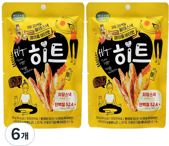 Badasori 低糖高蛋白明太魚條 楓糖奶油風味, 6包, 20g