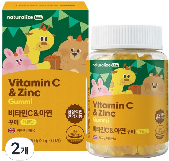 네추럴라이즈 키즈 비타민C & 아연 꾸미 60p, 2개, 60정