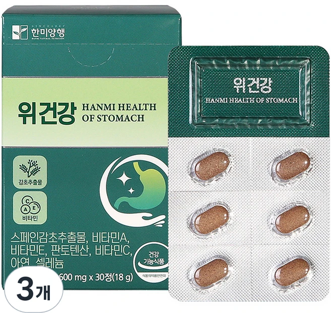 한미양행 위건강 스페인감초추출물 18g, 30정, 3개 - 쿠팡