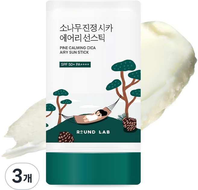 라운드랩 소나무 진정 시카 에어리 선스틱 SPF50+ PA++++, 19g, 3개