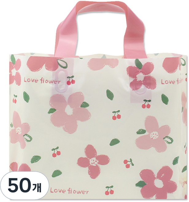아이엔피 LDPE 손잡이 비닐백 소 30 x 20 cm, 09 핑크플라워, 50개