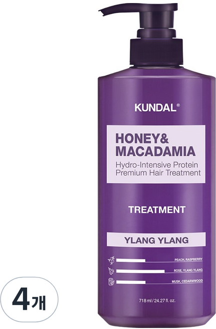 쿤달 허니 앤 마카다미아 헤어 트리트먼트 일랑일랑향, 718ml, 4개