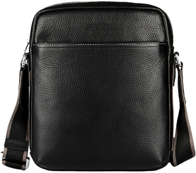 頭層牛皮男士豎款肩背包 黑色 單肩/斜跨