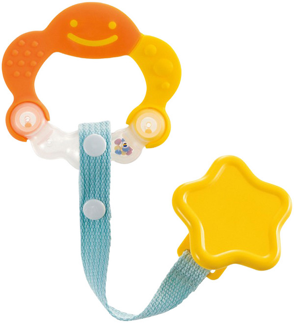 Richell 利其爾 固齒器 附固定夾 3個月以上, 固齒器 + 固定夾, 橘黃色, 1組