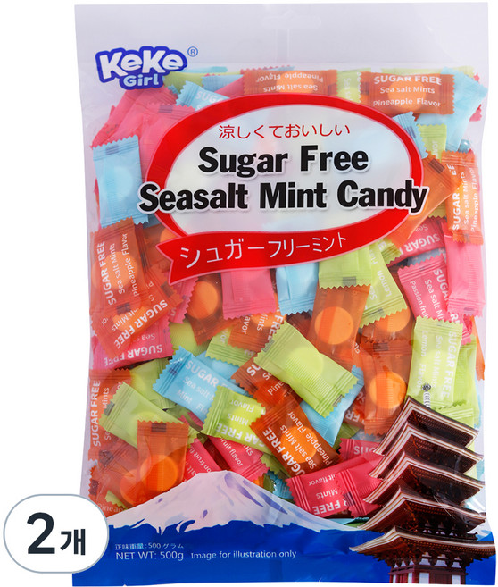 KeKe Girl 無糖海鹽薄荷糖, 500g, 2個