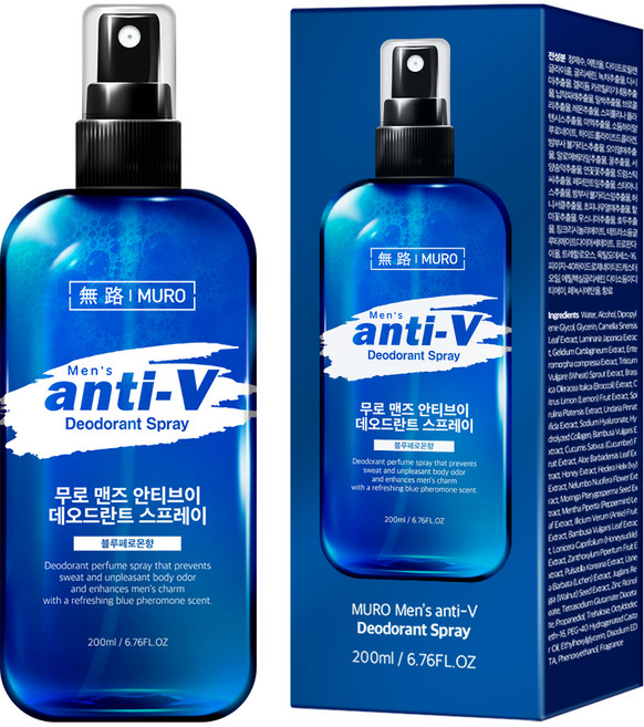 무로 맨즈 안티브이 데오드란트 스프레이, 200ml, 1개