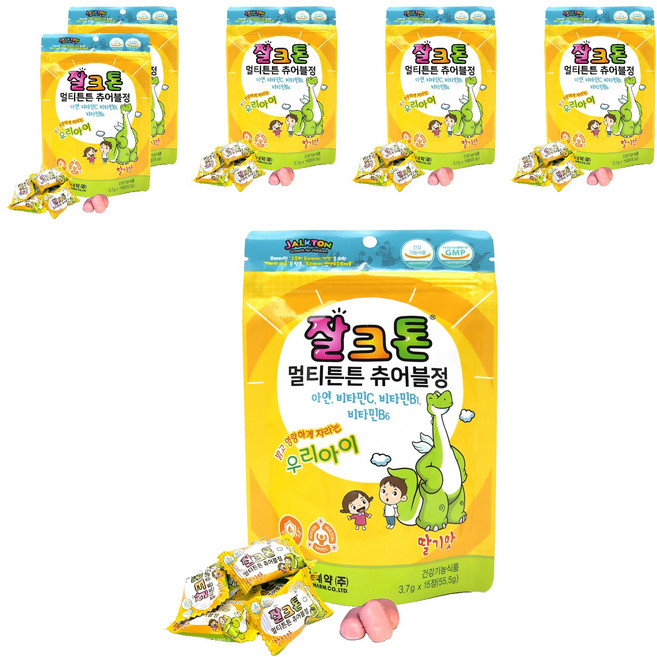 조아제약 잘크톤 멀티튼튼 츄어블정 딸기맛 55.5g, 15정, 6개