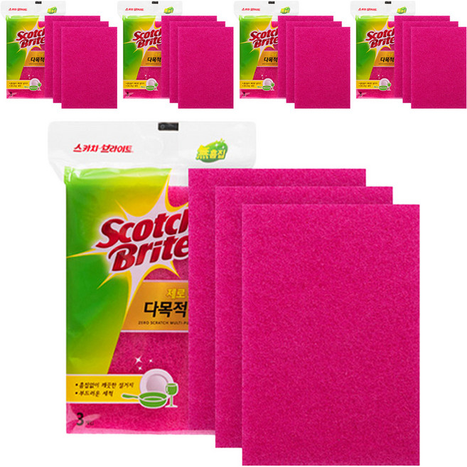 스카치브라이트 제로스크래치 다목적 수세미, 3개입, 5개