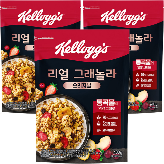 켈로그 리얼 그래놀라 오리지널 시리얼, 400g, 3개