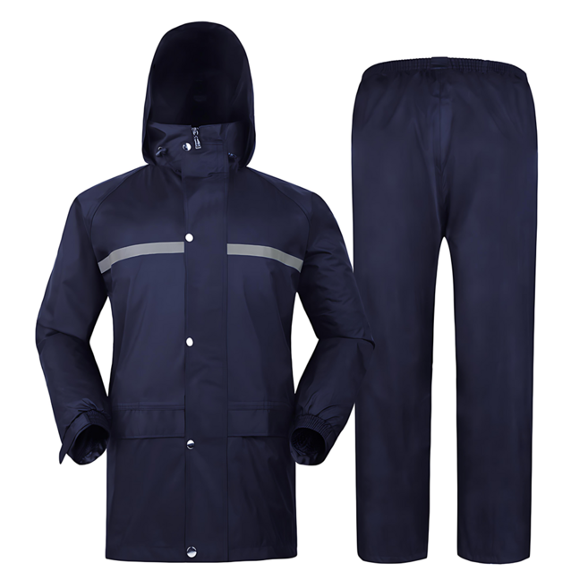 Rainfreem 琴飛曼雨衣 隱藏式帽子兩件式雙層雨衣, 藏青