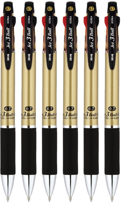 자바펜 제트 3볼 M 다색펜 0.7mm, 샴페인 골드, 6개