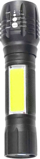 WK LED/COB手電筒 美國進口CREE燈泡 側光COB光源設計 亮度300LM 伸縮變焦 五段照明模式, 黑色, 1支